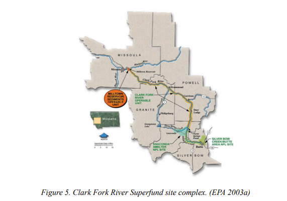 A map of the Clark Fork River Superfund site complex. (EPA 2003a)