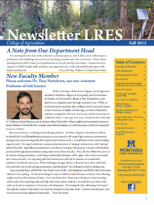 Front page screenshot of LRES Newsletter Fall 2012