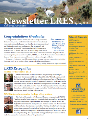 Front page screenshot of LRES Newsletter Spring 2012