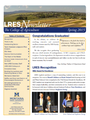 Screenshot of Spring 2015 LRES Newsletter