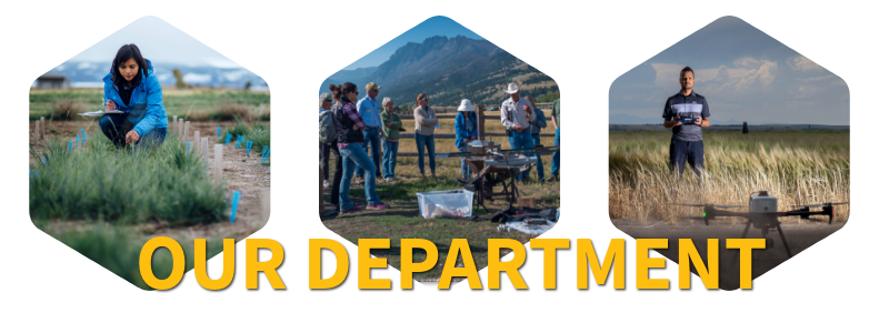 about us banner featuring plant research, outside classrooms and precision agriculture