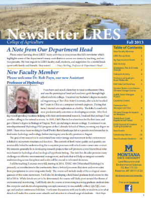 Front page screenshot of LRES Newsletter Fall 2013