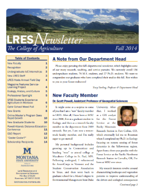 Front page screenshot of LRES Newsletter Fall 2014