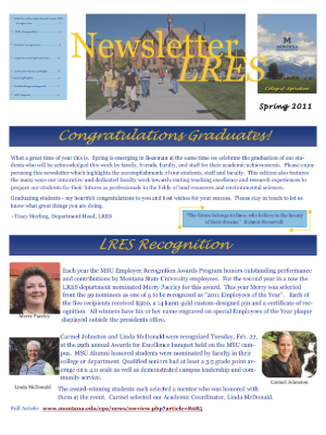 Front page screenshot of LRES Newsletter Spring 2011