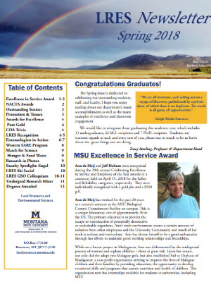 Screenshot of the front page of the Spring 2018 LRES Newsletter