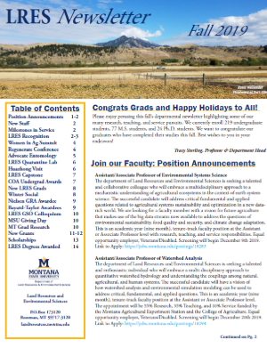 Screenshot of Front Page of the Fall 2019 LRES Newsletter
