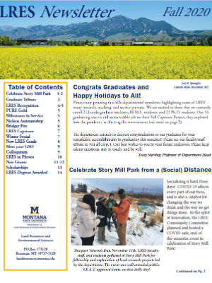 Screenshot of the front page of the Fall 2020 LRES Newsletter