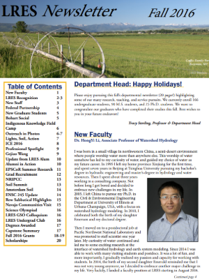 Fall 2016 LRES Newsletter screenshot of front page