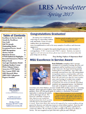 Screenshot of the front page of the Spring 2017 LRES Newsletter