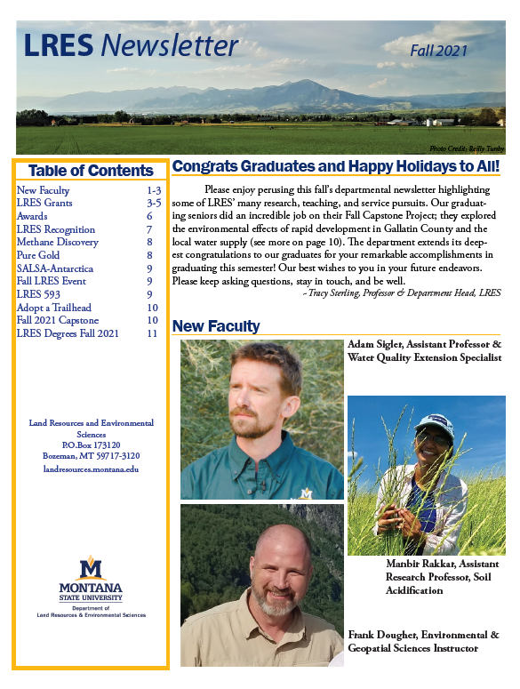 Screenshot of the First page of the Spring 2021 LRES Newsletter