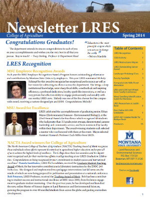 Spring 2014 LRES Newsletter Screenshot of Front Page