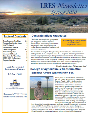 Screenshot of the Spring 2020 LRES Newsletter 