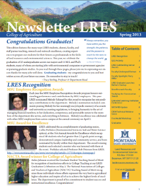 Spring 2013 LRES Newsletter Screenshot of Front Page