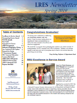 Screenshot of front page of Spring 2019 LRES Newsletter