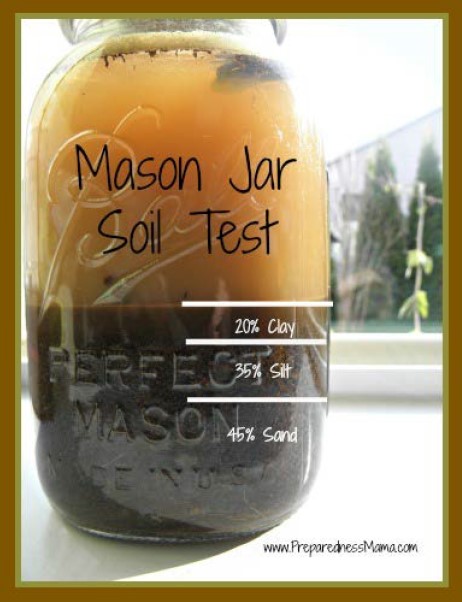 jar with sand silt clay portions of soil sample settled out